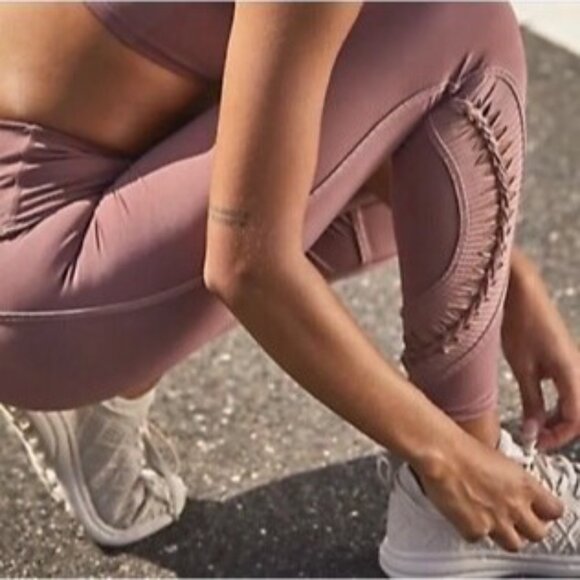 NWOT Free People Black Slit Weave High Waist Athletic Leggings | Athleisure M - Picture 5 of 16